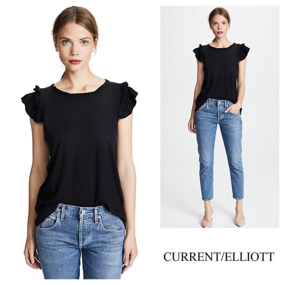 Current/Elliott Tops - CURRENT/ELLIOT THE DOUBLE RUFFLE TEE BLACK NWT